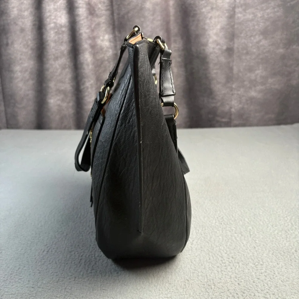 Calvin Klein Black Faux Leather Winged Tote Bag Gold Hardware Handbag